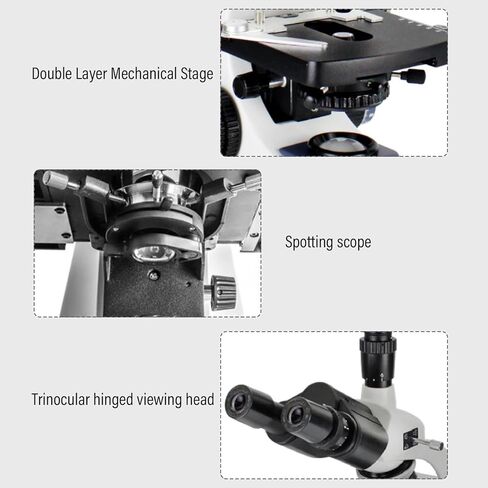Professional Trinocular Industrial Biological Microscope 40X up to 1600X Magnification with LED Illumination Aluminum Alloy Body for Laboratory Research Education in Saudi Arabia