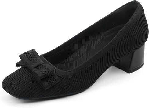 JENN ARDOR Low Chunky Heels Dress Shoes for Women Comfort Knit Block Heeled Pumps Closed Square Toe Cute Bow Slip on Shoes for Wedding Party Prom Office Work in Saudi Arabia