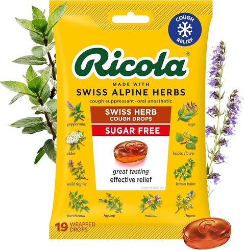 Ricola Sugar Free Swiss Herb Cough Drops, 19 Count, Cough Suppressant & Throat Relieving Drops with Naturally Sourced Menthol, Pleasing Taste for Coughs & Throat Irritation Symptom Relief in Saudi Arabia