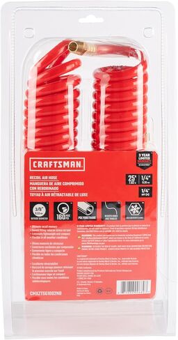 CRAFTSMAN 1/4-in x 25-ft Polyurethane Recoil Air Hose, Lightweight, Kink-Resistant, 160 PSI, with Solid Brass Fittings in Saudi Arabia