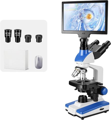 Lab Compound Trinocular Microscopes 40X-2500X Magnification with10 inch LCD,6MP Electronic Eyepiece, 0.5X CTV High Definition Adapter,Two-Layer Mechanical Stage,10X 25X Eyepiece in Kuwait