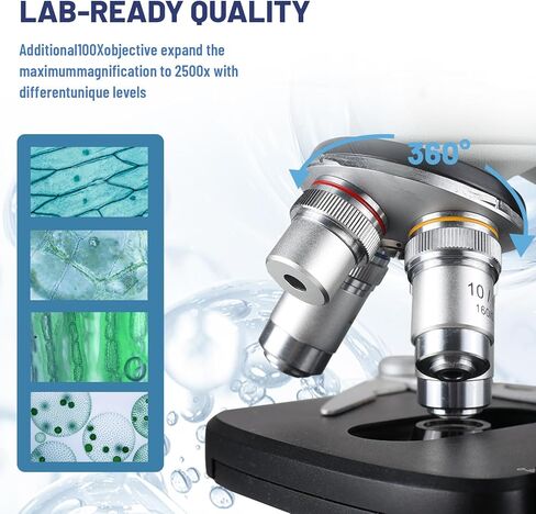 Lab Compound Trinocular Microscopes 40X-2500X Magnification with10 inch LCD,6MP Electronic Eyepiece, 0.5X CTV High Definition Adapter,Two-Layer Mechanical Stage,10X 25X Eyepiece in Kuwait