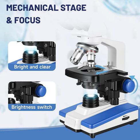 Lab Compound Trinocular Microscopes 40X-2500X Magnification with10 inch LCD,6MP Electronic Eyepiece, 0.5X CTV High Definition Adapter,Two-Layer Mechanical Stage,10X 25X Eyepiece in Kuwait