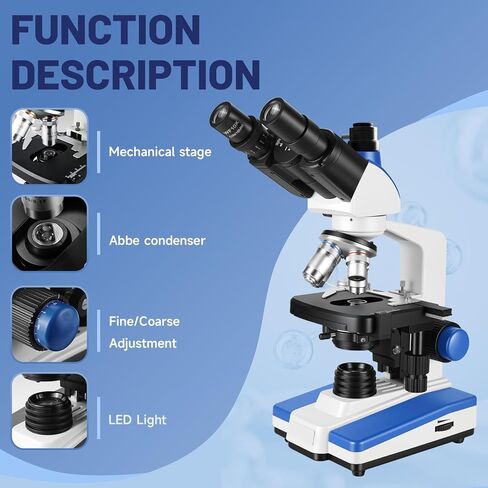 Lab Compound Trinocular Microscopes 40X-2500X Magnification with10 inch LCD,6MP Electronic Eyepiece, 0.5X CTV High Definition Adapter,Two-Layer Mechanical Stage,10X 25X Eyepiece in Kuwait