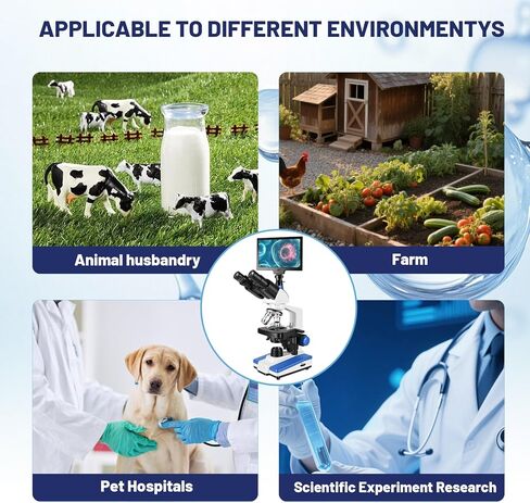 Lab Compound Trinocular Microscopes 40X-2500X Magnification with10 inch LCD,6MP Electronic Eyepiece, 0.5X CTV High Definition Adapter,Two-Layer Mechanical Stage,10X 25X Eyepiece in Kuwait