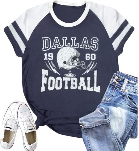 Vintage Football Shirt Women Game Day Tshirt Sunday Funday Shirt This Girl Loves Cowboy Print Top Casual Football Shirts in Saudi Arabia