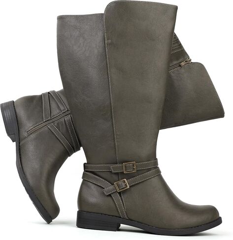 Women's Super Extra Wide Calf Side Zipper Double Buckle Knee High Riding Boots in Kuwait