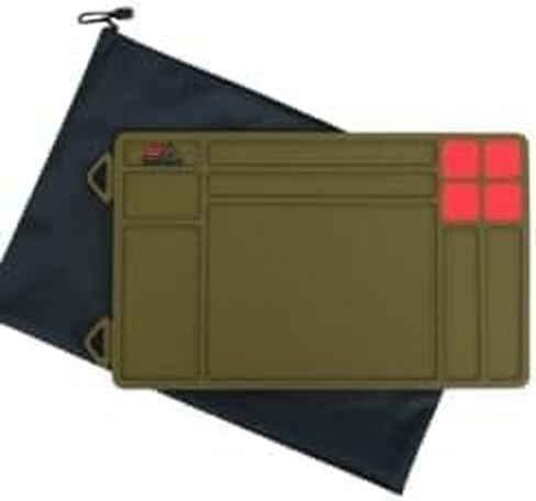 سجادة صيانة مسدسات مطاطية مع صواني للأجزاء الصغيرة + قسم مغناطيسي لتخزين الأجزاء بشكل آمن، أخضر-بني-برتقالي 15.9 بوصة × 9.8 بوصة + حقيبة تخزين. حصيرة صيانة للساعات والأجهزة والأجزاء الصغيرة in Kuwait