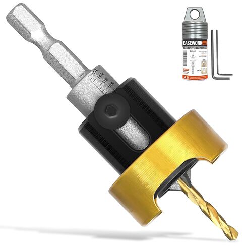 EASEWORK TOOL لقمة مثقاب غاطسة مائلة من الكربيد، قطر غاطس 3/8 بوصة × قطر مثقاب 1/8 بوصة × ساق 1/4 بوصة، توقف عمق قابل للتعديل مع محمل كروي للحصول على لمسة نهائية خالية من العيوب على الخشب والبلاستيك والألومنيوم in Kuwait