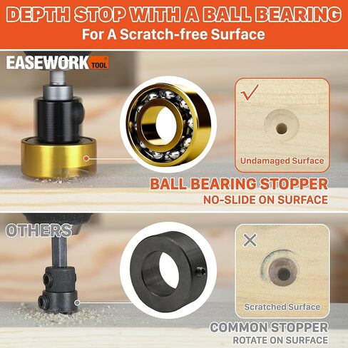 EASEWORK TOOL لقمة مثقاب غاطسة مائلة من الكربيد، قطر غاطس 3/8 بوصة × قطر مثقاب 1/8 بوصة × ساق 1/4 بوصة، توقف عمق قابل للتعديل مع محمل كروي للحصول على لمسة نهائية خالية من العيوب على الخشب والبلاستيك والألومنيوم in Kuwait