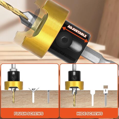 EASEWORK TOOL لقمة مثقاب غاطسة مائلة من الكربيد، قطر غاطس 3/8 بوصة × قطر مثقاب 1/8 بوصة × ساق 1/4 بوصة، توقف عمق قابل للتعديل مع محمل كروي للحصول على لمسة نهائية خالية من العيوب على الخشب والبلاستيك والألومنيوم in Kuwait