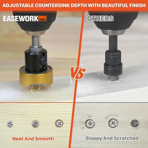 EASEWORK TOOL لقمة مثقاب غاطسة مائلة من الكربيد، قطر غاطس 3/8 بوصة × قطر مثقاب 1/8 بوصة × ساق 1/4 بوصة، توقف عمق قابل للتعديل مع محمل كروي للحصول على لمسة نهائية خالية من العيوب على الخشب والبلاستيك والألومنيوم in Kuwait