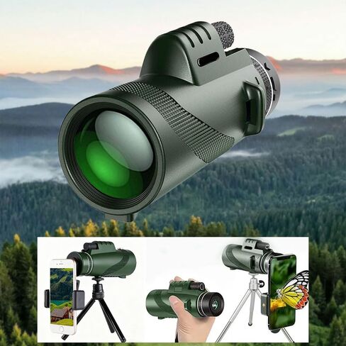 High-Definition Monocular Telescope Kit with 42mm Objective Lens - Includes Tripod, Phone Clip & Accessories for Long-Range Viewing & Outdoor Adventures, Camping, Hiking - Manual Focus, Rubber Grip in Saudi Arabia