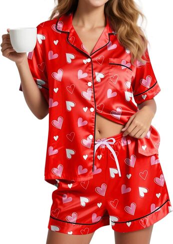 Silky Pajamas for Women Shorts Satin Pjs Button Down 2 Piece Cute Comfy Women's Sleepwear Lounge Set Summer S-XL in Kuwait