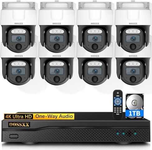 نظام أمان كاميرا CCTV OOSSXX 4K 8MP AHD مع صوت/ميكروفون، H.265+ 8CH مسجل فيديو مراقبة نظام كاميرا أمان منزلي كاميرا PTZ سلكية خارجية مع مقلاة 350 درجة وإمالة 90 درجة، كشف PIR in Saudi Arabia