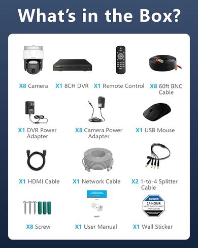 نظام أمان كاميرا CCTV OOSSXX 4K 8MP AHD مع صوت/ميكروفون، H.265+ 8CH مسجل فيديو مراقبة نظام كاميرا أمان منزلي كاميرا PTZ سلكية خارجية مع مقلاة 350 درجة وإمالة 90 درجة، كشف PIR in Saudi Arabia