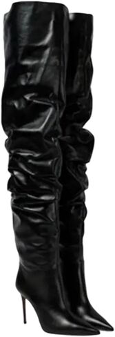 Women Pleated Thigh High Suede Boots Pointed Toe High Heel Boots in Saudi Arabia
