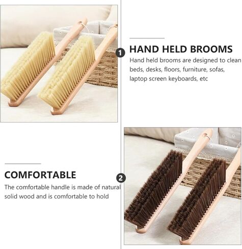 Supple Bristle Carpet Cleaning Brush 2pcs Set with Wooden Handle, Soft Dusting Bed and Rug Sweeping Brush for Home Use in Saudi Arabia