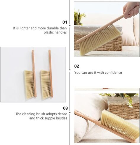 Supple Bristle Carpet Cleaning Brush 2pcs Set with Wooden Handle, Soft Dusting Bed and Rug Sweeping Brush for Home Use in Saudi Arabia