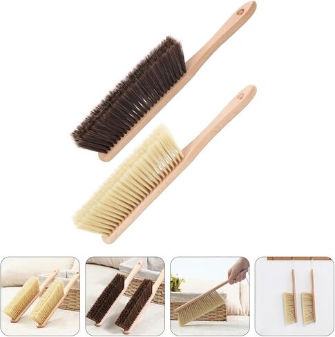 Supple Bristle Carpet Cleaning Brush 2pcs Set with Wooden Handle, Soft Dusting Bed and Rug Sweeping Brush for Home Use in Saudi Arabia