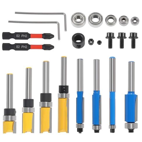 4Pcs Flush Trim Router Bit Set 1/4-Inch Shank Carbide Tipped Pattern Cutting Bit with Bearing Guide for Wood Trimming, Milling & Template Work (Prevents Tear-Out) in Saudi Arabia