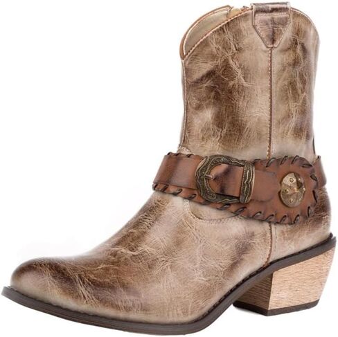 Roper Womens Mae Round Toe Boots Boots Onkle Low Heel 1-2 " - Beige in Saudi Arabia