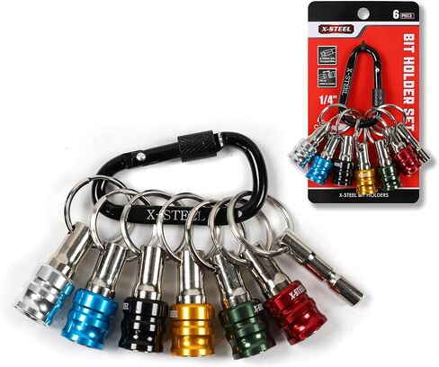 X-STEEL بت حامل سلسلة المفاتيح 6 قطع 1/4 عرافة المحمولة بت حامل مفتاح سلسلة ل سائق الجوز، مفك البراغي و لقم الثقب مفتاح سلسلة حلقة تسلق للأدوات و هدية تحسين المنزل in Saudi Arabia