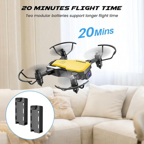 SIMREX X300C طائرة بدون طيار صغيرة مع كاميرا 720P HD FPV، طائرة بدون طيار RC كوادكوبتر قابلة للطي مع تثبيت الارتفاع، قلاب ثلاثي الأبعاد، وضع بدون رأس، التحكم في الجاذبية وبطاريتين، هدايا للأطفال والكبار والمبتدئين، أصفر in Kuwait