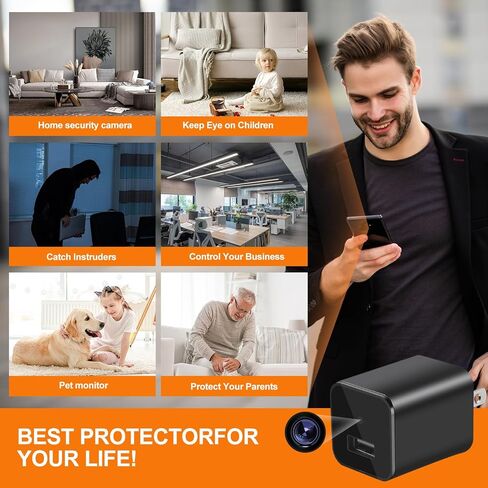 شاحن كاميرا مخفية بدقة 1080 بكسل - كاميرا تجسس صغيرة تعمل بتقنية WiFi - كاميرا أمان داخلية لاسلكية مدمجة - كاميرا صغيرة سرية مع تطبيق تغذية مباشرة in Kuwait