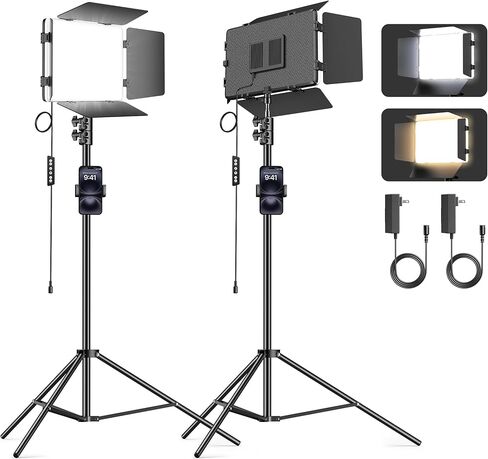 2 Pack LED Video Light Kit with 79'' Light Stand, 3000Lux Photography Lighting with Barndoor, 30W 2500K-8500K Studio Light Panel Podcast Lighting for Video Recording,Game Live Streaming in Saudi Arabia