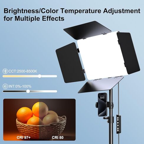 2 Pack LED Video Light Kit with 79'' Light Stand, 3000Lux Photography Lighting with Barndoor, 30W 2500K-8500K Studio Light Panel Podcast Lighting for Video Recording,Game Live Streaming in Saudi Arabia