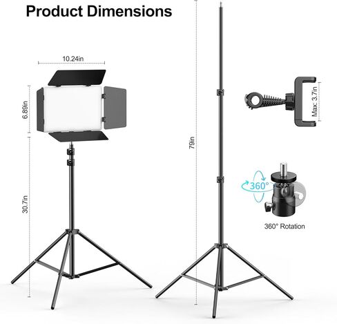2 Pack LED Video Light Kit with 79'' Light Stand, 3000Lux Photography Lighting with Barndoor, 30W 2500K-8500K Studio Light Panel Podcast Lighting for Video Recording,Game Live Streaming in Saudi Arabia
