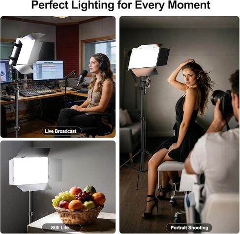 2 Pack LED Video Light Kit with 79'' Light Stand, 3000Lux Photography Lighting with Barndoor, 30W 2500K-8500K Studio Light Panel Podcast Lighting for Video Recording,Game Live Streaming in Saudi Arabia