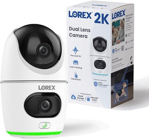 Lorex 2K Dual Lens Indoor Wi-Fi Security Camera | Auto-Tracking | 360° Pan-Tilt | Person & Pet Detection | IR Night Vision | 2-Way Talk | Call Button | Cloud & Local Storage (SD Card not Included) in Saudi Arabia