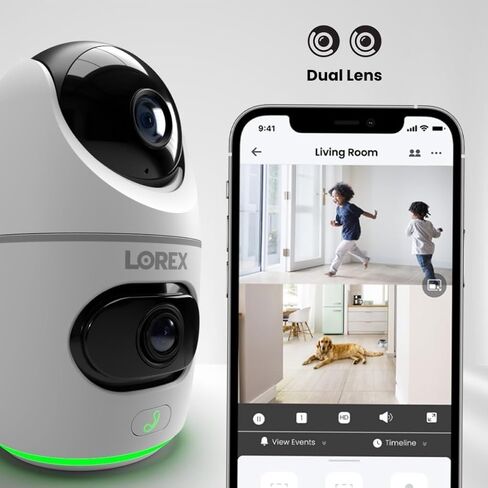 Lorex 2K Dual Lens Indoor Wi-Fi Security Camera | Auto-Tracking | 360° Pan-Tilt | Person & Pet Detection | IR Night Vision | 2-Way Talk | Call Button | Cloud & Local Storage (SD Card not Included) in Saudi Arabia