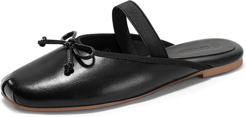 Coutgo Womens Mules Ballet Flats Bow Square Toe Slip On Slides Work Office Party Dress Shoes in Saudi Arabia