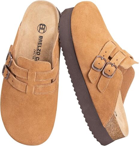 Women's Platform Clogs Arch Support Suede Mules Leather Potato Shoes Closed Toe Sandals with Adjustable Buckle in Saudi Arabia