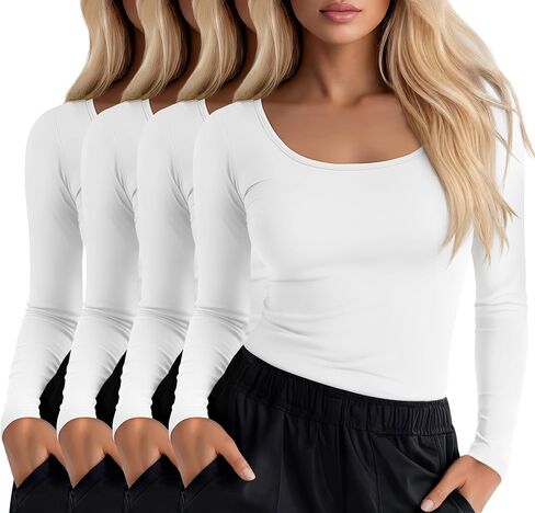 4 Pack Women's Underscrub T-Shirts, Long Sleeve Cotton Tees Slim Fit Scrub Tops Scoop Neck Basic Layer Shirts in Saudi Arabia