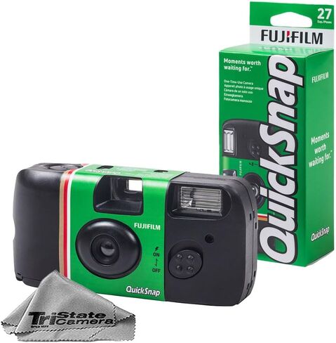 كاميرا Fujifilm QuickSnap Flash 400 مقاس 35 مم يمكن التخلص منها - ISO 400، 27 تعريضًا، فلاش مدمج، 5 عبوات + قطعة قماش للتنظيف من الألياف الدقيقة in Kuwait