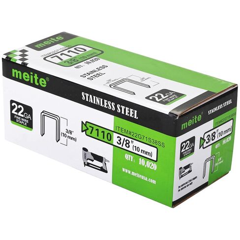 meite 71/10 22 مقياس 304 دبابيس تنجيد من الفولاذ المقاوم للصدأ، تاج 3/8 بوصة مع طول ساق 3/8 بوصة، دبابيس شديدة التحمل للبناء والأثاث والحرف اليدوية والمشروعات اليدوية (صندوق واحد) in Saudi Arabia