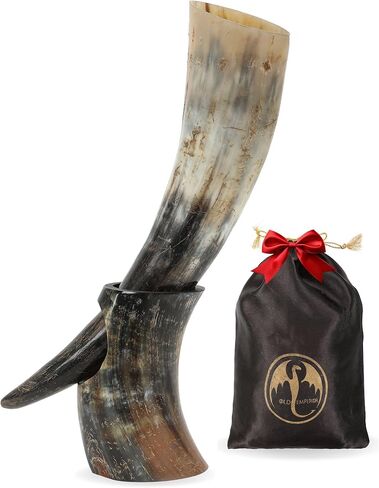 كوب OLDEMPEROR Viking Horn - أصلي 100% 16oz - كوب نورس قرن الثور مصنوع يدويًا فريد من نوعه للمشروبات الساخنة والباردة - هدية فايكنغ للرجال والنساء - كوب بيرة وميد للرجال على طراز العصور الوسطى من درجة الغذاء... in Saudi Arabia
