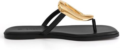 صنادل Rihero Flip Flops للنساء، صنادل مسطحة مريحة بمقدمة مربعة سهلة الارتداء في الصيف على الشاطئ مع زخرفة معدنية in Kuwait
