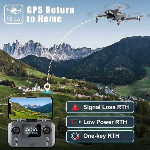 طائرة بدون طيار بنظام تحديد المواقع العالمي (GPS) مع كاميرا بدقة 4K UHD للبالغين المبتدئين، نطاق طويل يبلغ 1640 قدمًا، عودة تلقائية إلى المنزل، اتبعني، انحراف ثلاثي المحاور، تطبيق وجهاز تحكم عن بعد للتصوير الفوتوغرافي والفيديو في الهواء الطلق in Kuwait