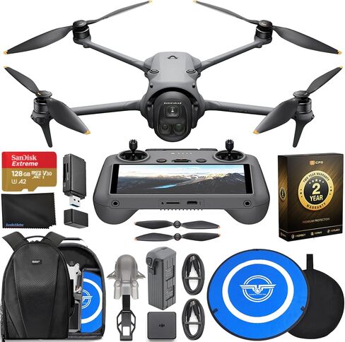 طائرة بدون طيار DJI Mavic 4 Pro - 6K60 HDR، 100 ميجابكسل، 51 دقيقة كحد أقصى لوقت الطيران، نطاق 18.6 ميل، تتبع ActiveTrack 360 للموضوع/المركبة، حزمة تجنب شاملة الاتجاهات مع ذاكرة 128 جيجابايت، ضمان CPS لمدة عامين، حقيبة ظهر، حزمة من قماش العدسات الأفضل + ط in Saudi Arabia