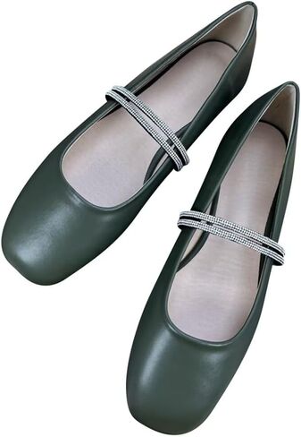 TN TANGNEST Womens Mary Jane Flats Fashion Chain Square Toe Ballet Shoes Rhinestone Flats Comfort Slip On One Line Strap Flat Shoes in Saudi Arabia