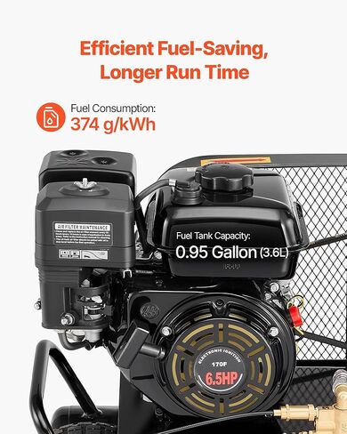 VEVOR 9 Gallon Twin-Tank Gas Powered Air Compressor, 6.5HP 9CFM Gas Driven Air Compressor Tank on Wheels, Max 115PSI Piston Pump Air-Compressed System for Tire Inflation, Auto Repairs, Spray Painting in Saudi Arabia