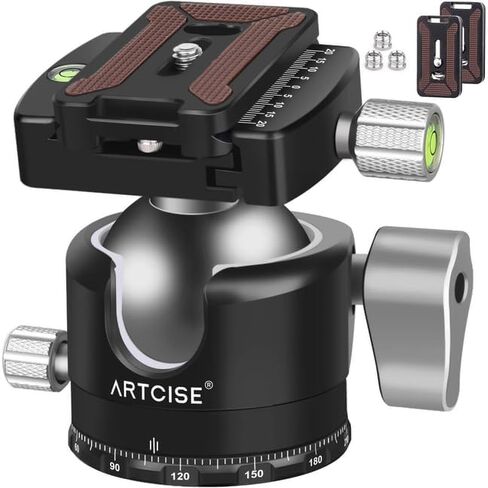 ARTCISE 50 مم رأس كروي منخفض رأس حامل ثلاثي القوائم عالي التحمل من سبائك الألومنيوم CNC مع لوحة QR سويسرية على شكل حرف U مستوى فقاعات إطلاق نار عمودي 55 رطل تحميل لكاميرا DSLR حامل ثلاثي القوائم Monopod in Kuwait