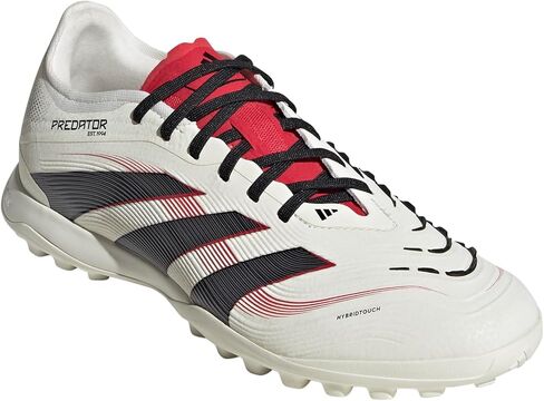 حذاء adidas Predator Pro Turf لكرة القدم - زعانف مطاطية، جزء علوي HybridTouch، نعل خارجي مطاطي، مواد مستدامة (أبيض فاتح/أسود أساسي/ياقوتي نقي، نظام مقاسات الأحذية الأمريكية، للكبار، للرجال، رقمي، متوسط، 6.5) in Kuwait