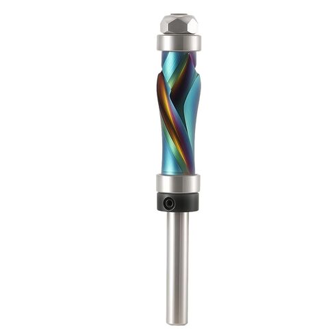 Hozly Carbide Compressiom Flush Trim Router Bit 1/4 Shank,DLC Coated, Top & Bottom Bearing,1/2" Cutting Dia,Spiral Up Down Pattern Template Flush Cut for Wood Trimming in Saudi Arabia