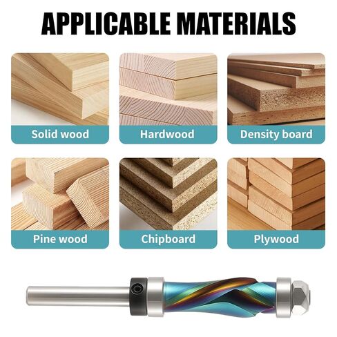 Hozly Carbide Compressiom Flush Trim Router Bit 1/4 Shank,DLC Coated, Top & Bottom Bearing,1/2" Cutting Dia,Spiral Up Down Pattern Template Flush Cut for Wood Trimming in Saudi Arabia